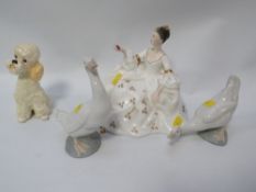 A Royal Doulton figurine My Love together with three animal figurines (4)