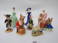 Five assorted Bunnykins figures together with three assorted figurines (8)