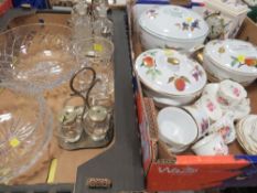 A tray of assorted ceramics to include Royal Worcester and a Masons clock etc together with a tray