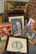 A large collection of assorted paintings, prints and pictures, to include a signed painting of two