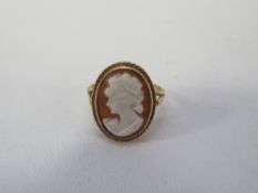 A hallmarked 9 carat gold cameo ring approx weight 3.3g