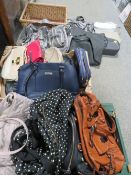 Three trays of assorted handbags to include DKNY, Paul Costelloe, Ted Baker, Kate Spode and Radley
