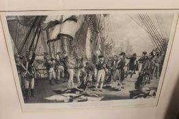 Three large framed and glazed Napoleonic prints, to include Nelson's Last Signal at Trafalgar,