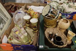 Two trays of assorted ceramics and collectables to include Sylvac, Brookdale, hand painted fruit