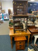 A collection of assorted furniture to include a bedside chest, a small pine table, oak side,