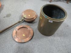 Three pieces of copper and brass ware to include an Art Nouveau style tray