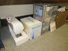 A Sewland overlocker together with a singer Confidence and a quantity of sewing accessories,