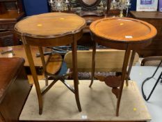 Two antique mahogany occasional tables with string in laid decoration. (2)