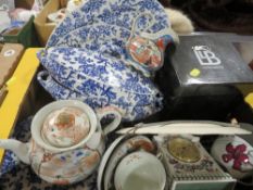 A box of ceramics to include blue & white, Portmeirion, Chinese items etc