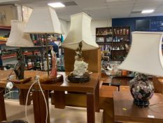 Four assorted table lamps and shades