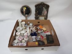 A tray of assorted collectables to include a modern art nouveau style mirror, a hallmarked silver
