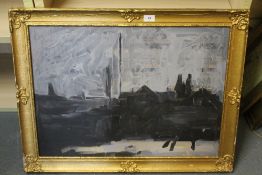 Frederick John England - a large oil on board depicting Stoke-on-Trent pot banks