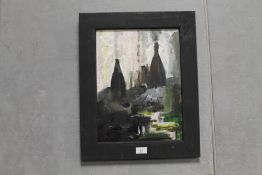 Frederick John England - an oil on board depicting pot banks on stoke, together with another oil