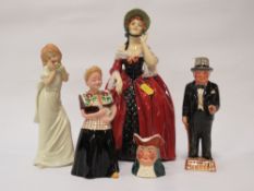 A Royal Doulton figurine Margery Hn1413 together with other figurines and a character jug
