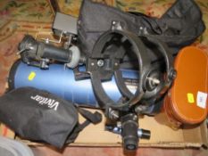 A tray of collectables to include telescope, binoculars etc