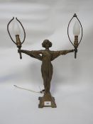 A Spelter style figurative twin light table lamp A/F