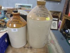 Two advertising stoneware bottles on for William Roberts Brewery Ltd, Brownhills and John Simms Ltd,
