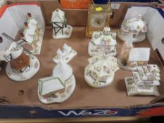 A tray of assorted Coalport cottages etc