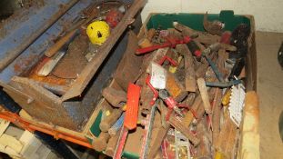 A tray of tools together with a vintage tool box and contents