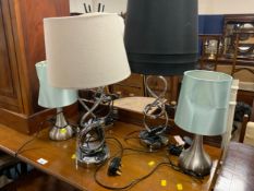 Five modern assorted table lamps
