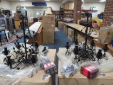 Two boxed large black six branch chandeliers - contents not checked
