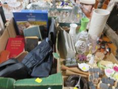 Three trays of assorted collectables to include binoculars, ceramics and glass