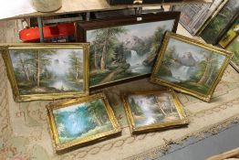 A collection of six modern oil paintings depicting mainly countryside scenes