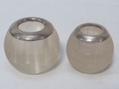 Two hallmarked silver mounted glass match strikers