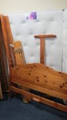A double pine bed frame and mattress