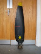 A VINTAGE AVRO ANSON AIRCRAFT PROPELLER BLADE, black finish with yellow tip, marked 'DS 902' and