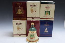 SIX COLLECTORS BOTTLES OF BELL'S CHRISTMAS WHISKY, in original gift boxes, 1996, 2 x 1997, 1998,