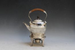 A HALLMARKED SILVER SPIRIT KETTLE ON STAND BY MAXFIELD & SONS - SHEFFIELD 1897, approx weight