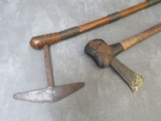 A 19TH CENTURY TRIBAL ART SOUTHERN AFRICAN SHONA AXE, with fine wirework, together with a smaller
