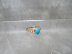 A HALLMARKED 9CT GOLD TURQUOISE SET DRESS RING, ring size Q½, approximate weight 2.4 g