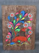 EARLY INDIAN SCHOOL, study of a lion and plants, mixed media on paper, unframed, 33 x 24 cm