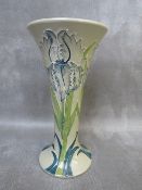 A MOORCROFT 'GREEN IRIS' PATTERN SLENDER TRUMPET VASE, dated 2013, impressed marks to base, H 21 cm