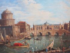 A 20TH CENTURY STUDY OF THE GRAND CANAL VENICE, with boats and figures, signed lower right, oil on