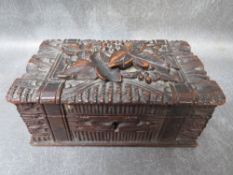 A VINTAGE BLACK FOREST SEWING BOX, H 5 cm, W 8 cn, L 13.5 cm