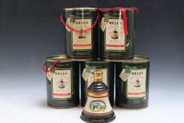 FIVE COLLECTORS BOTTLES OF BELL'S CHRISTMAS WHISKY, in original gift tins, 2 x 1989, 1 x 1990 and