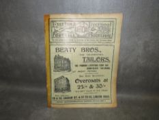 EVERTON v WOLVERHAMPTON WANDERERS FOOTBALL PROGRAMME FROM THE 1905 / 1906 SEASON, which also