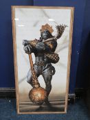 A CONTEMPORARY CERAMIC TILE DEPICTING LORD HANUMAN, unframed, 120 x 60 cm, S/D