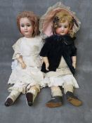 A VINTAGE SPBJ 60 PARIS 6 VINTAGE DOLL, together with a Bavarian WG example, tallest H 59 cm (2)