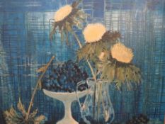 MICHELMENNY ?? (XX). Hand coloured still life study, print on panel, signed lower right, framed,