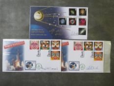THREE SPACE TRAVEL SIGNED PRESENTATION COVERS, comprising Alan Bean, Charlie Duke and Ed Mitchell (