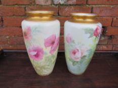 A PAIR OF MINTON FLORAL PORCELAIN CABINET VASES, signed F. Walkett, H 26 cm (2) NB: One vase cracked