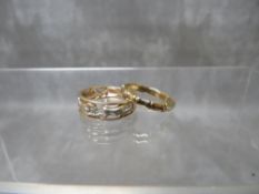 TWO HALLMARKED 9CT GOLD RINGS, comprising a bamboo effect band and a two colour band with