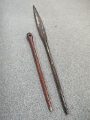 AN OCEANIC TRIBAL ART FRENCH POLYNESIAN AUSTRAL ISLANDS CARVED WALKING STICK, with back to back