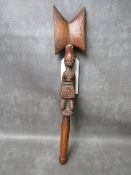 TRIBAL ART - AN EARLY 20TH CENTURY YORUBA SHANGO STAFF, L 51 cm