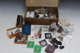 A LARGE COLLECTION OF MAINLY BRITISH PRE-DECIMAL COINS, farthing - crown, to include a quantity of