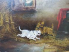 FRANK W CASSELL (XIX). British school, study of two terriers in a barn, signed lower right, oil on